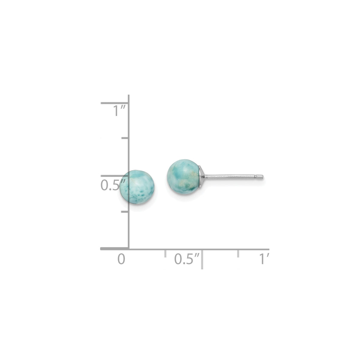 Sterling Silver Larimar Stud Earrings, Round Blue and White Gemstone, Coastal Style Jewelry