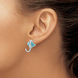 Sterling Silver Stingray Stud Earrings with Created Opal, Ocean Animal Coastal Jewelry