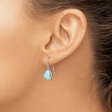 Sterling Silver Heart Drop Earrings with Light Blue Gemstone Inlay, Romantic Dangle Design for Women