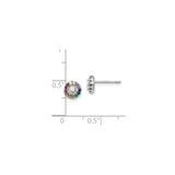 Sterling Silver Rainbow Stud Earrings with Clear Cubic Zirconia Center and Multicolor Halo