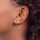 Sterling Silver Round Stud Earrings with Clear Cubic Zirconia and Rainbow Halo