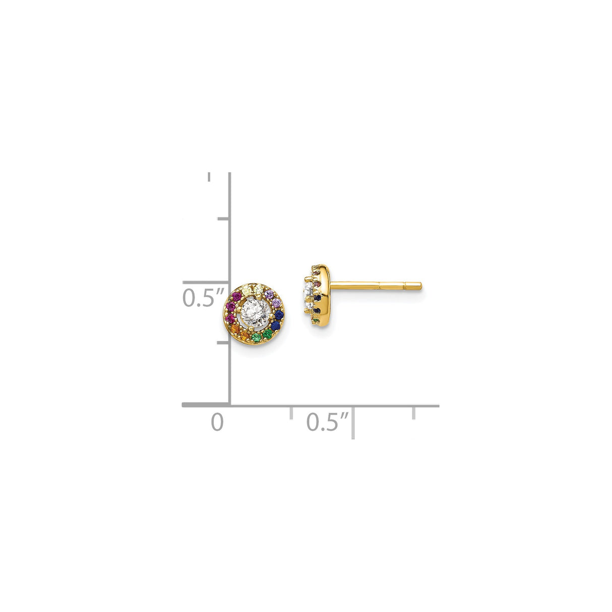 Sterling Silver Round Stud Earrings with Clear Cubic Zirconia and Rainbow Halo