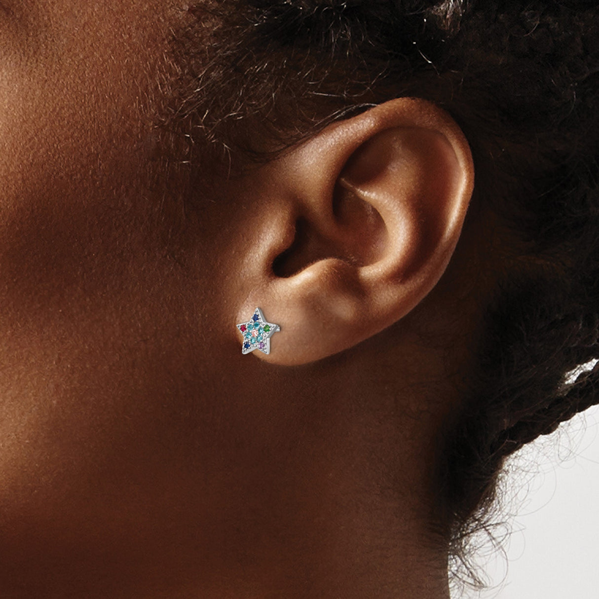 Sterling Silver Mismatched Moon and Star Stud Earrings with Cubic Zirconia, Celestial Style