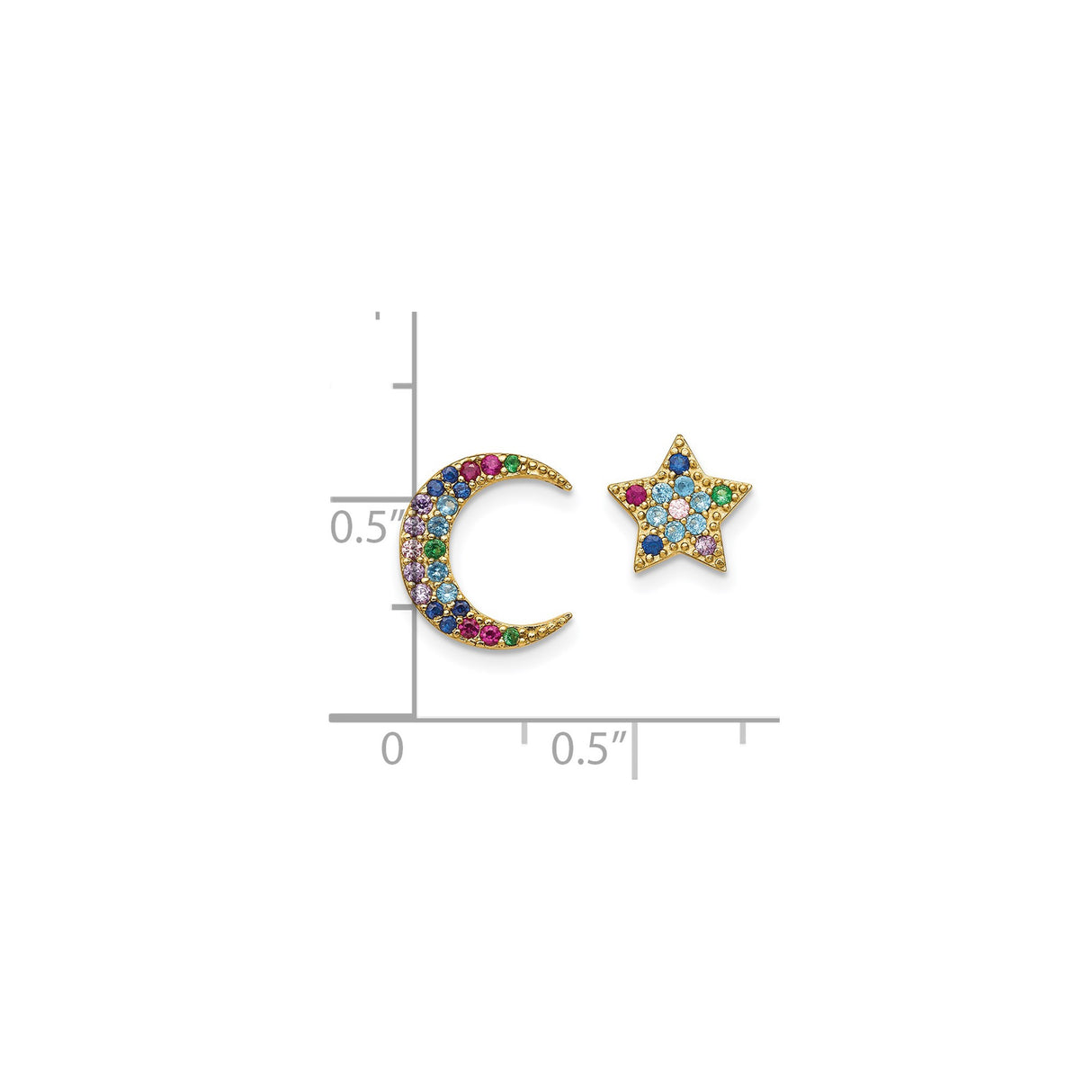 Sterling Silver Mismatched Moon and Star Stud Earrings with Cubic Zirconia, Celestial Boho Style