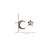 Sterling Silver Mismatched Moon and Star Stud Earrings with Cubic Zirconia, Celestial Boho Style