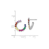 Sterling Silver Hoop Earrings with Multicolor Cubic Zirconia, Rainbow Pride Design for Women