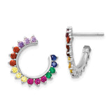 Sterling Silver Hoop Earrings with Multicolor Cubic Zirconia, Rainbow Pride Design for Women