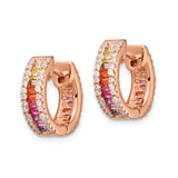 Sterling Silver Hoop Earrings with Multicolor Baguette Cubic Zirconia and Clear Crystals