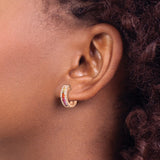 Sterling Silver Hoop Earrings with Multicolor Baguette Cubic Zirconia and Clear Crystals