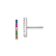 Sterling Silver Bar Stud Earrings with Multicolor Cubic Zirconia, Minimalist Rainbow Design