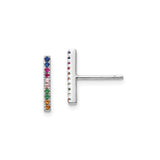 Sterling Silver Bar Stud Earrings with Multicolor Cubic Zirconia, Minimalist Rainbow Design