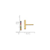 Sterling Silver Bar Stud Earrings with Multicolor Cubic Zirconia, Minimalist Rainbow Design
