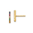 Sterling Silver Bar Stud Earrings with Multicolor Cubic Zirconia, Minimalist Rainbow Design