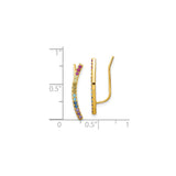 Sterling Silver Ear Climbers with Cubic Zirconia, Gradient Rainbow, Gold Plated Crawler Earrings