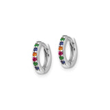 Sterling Silver Hoop Earrings with Cubic Zirconia, Rainbow Huggie Style for Women