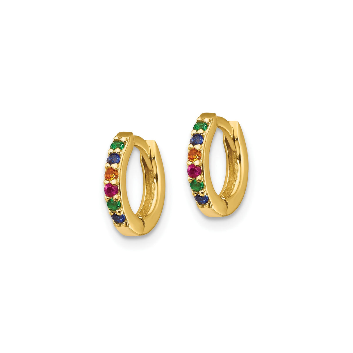 Sterling Silver Huggie Hoop Earrings with Multi-Color Cubic Zirconia, Rainbow Pride Style