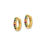 Sterling Silver Huggie Hoop Earrings with Multi-Color Cubic Zirconia, Rainbow Pride Style