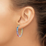 Sterling Silver Hoop Earrings with Multicolor Cubic Zirconia, Rainbow Pride Jewelry for Women