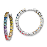 Sterling Silver Hoop Earrings with Multicolor Cubic Zirconia, Rainbow Pride Jewelry for Women