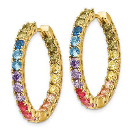 Sterling Silver Hoop Earrings with Cubic Zirconia, Rainbow Channel-Set In-Out Design