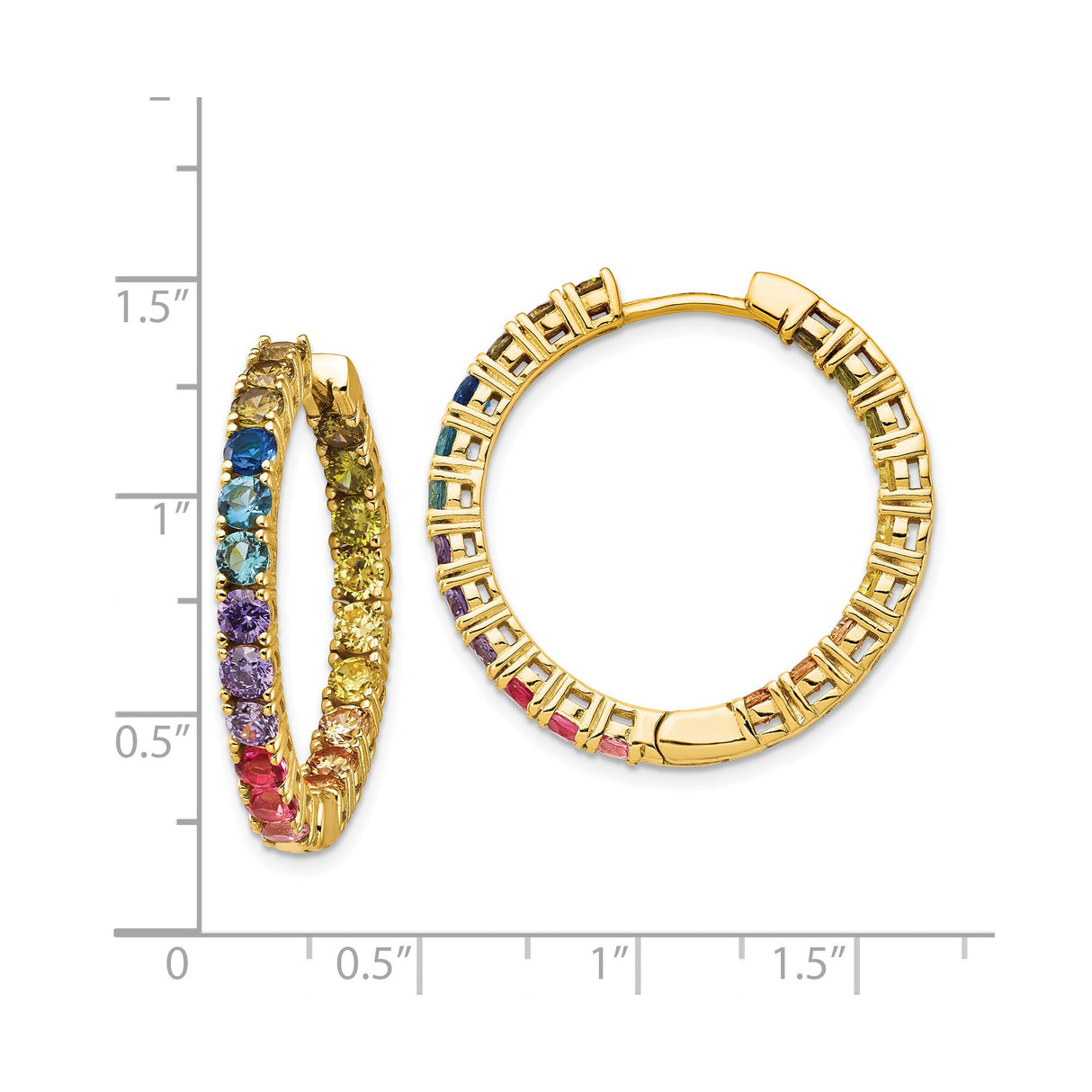 Sterling Silver Hoop Earrings with Cubic Zirconia, Rainbow Channel-Set In-Out Design