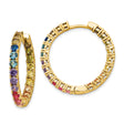 Sterling Silver Hoop Earrings with Cubic Zirconia, Rainbow Channel-Set In-Out Design