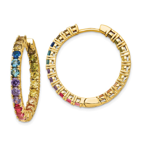 Sterling Silver Hoop Earrings with Cubic Zirconia, Rainbow Channel-Set In-Out Design