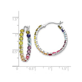 Sterling Silver Hoop Earrings with Multicolor Cubic Zirconia, Rainbow Graduated Design