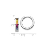 Sterling Silver Hoop Earrings with Cubic Zirconia, Rainbow Channel Set, LGBTQ Pride Jewelry