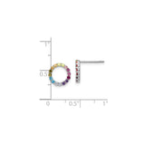 Sterling Silver Open Circle Stud Earrings with Multicolor Cubic Zirconia, Rainbow Pride Theme
