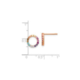 Sterling Silver Rose Gold Plated Open Circle Stud Earrings with Multicolor Cubic Zirconia