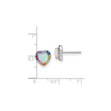 Sterling Silver Heart Stud Earrings with Lab Created Opal and Cubic Zirconia Rainbow Accents