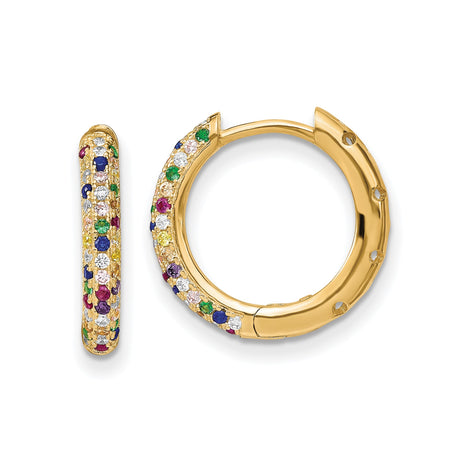 Sterling Silver Hoop Earrings with Multicolor Cubic Zirconia, Rainbow Pavé Setting