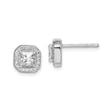 Sterling Silver Square Halo Stud Earrings with Princess Cut Cubic Zirconia