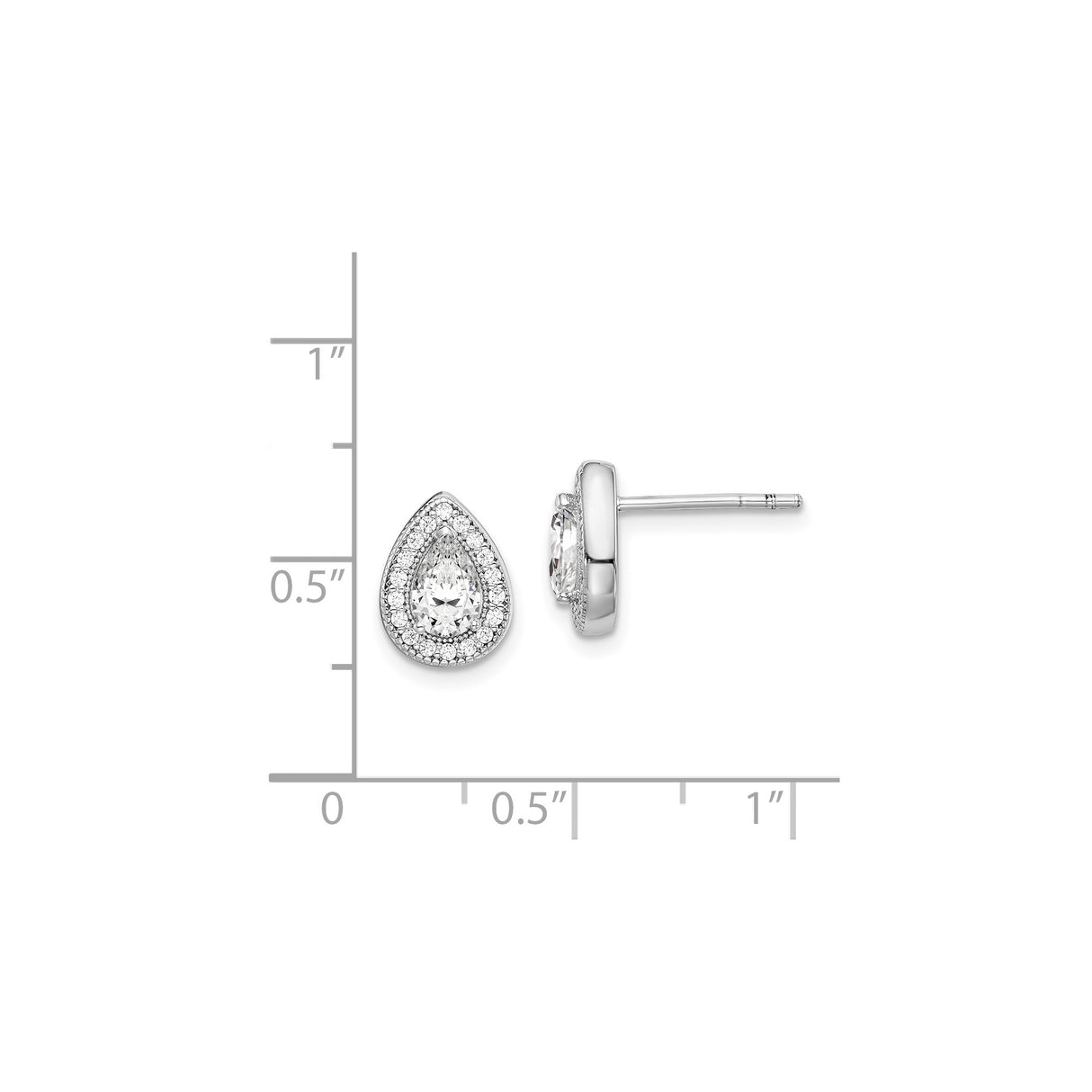 Sterling Silver Teardrop Stud Earrings Pear CZ Center Halo