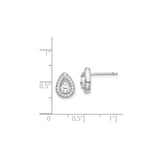 Sterling Silver Teardrop Stud Earrings Pear CZ Center Halo