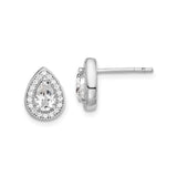 Sterling Silver Teardrop Stud Earrings for Women with Pear Shaped Cubic Zirconia Center and Halo Crystal Accents, Elegant Silver Jewelry for Bridal, Formal, Everyday or Wedding Wear