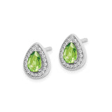 Sterling Silver Teardrop Stud Earrings With Peridot CZ Halo