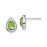 Sterling Silver Teardrop Stud Earrings with Faceted Green Peridot and Cubic Zirconia Halo, August Birthstone Jewelry for Women, Elegant Nature Inspired Design for Everyday or Special Occasions