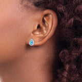 Sterling Silver Pear Shaped Stud Earrings Blue Gem CZ Halo