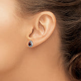 Sterling Silver Teardrop Stud Earrings Red Pear Gem Halo CZ