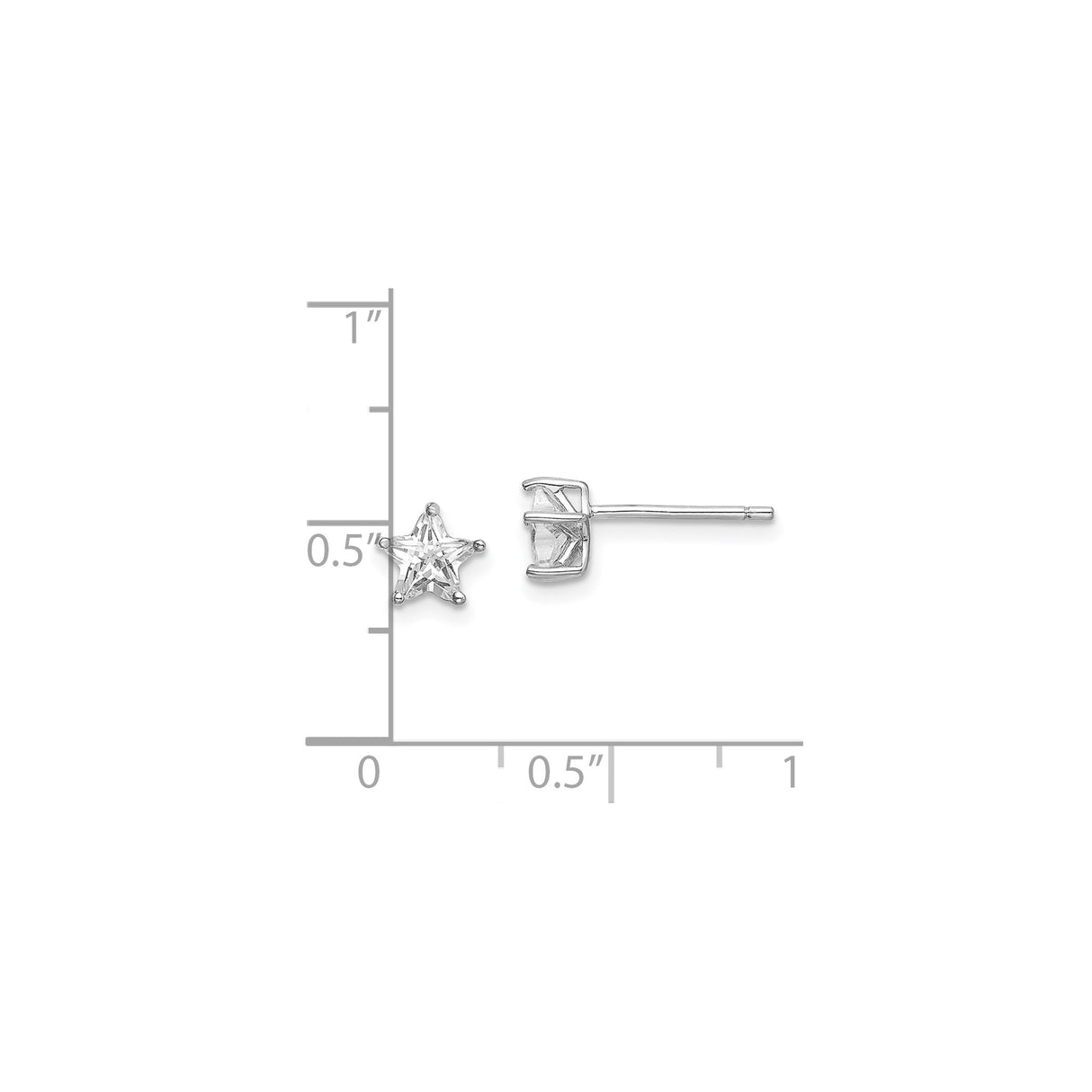 Sterling Silver Star Stud Earrings with Cubic Zirconia Center, Five Point Minimalist Design
