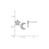 Sterling Silver Celestial Stud Earrings with Cubic Zirconia, Mismatched Moon and Star Design
