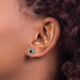Sterling Silver Stud Earrings with Black Onyx, Beaded Rope Detail, Balinese Boho Style