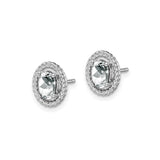 Sterling Silver Oval Stud Earrings with White Topaz in Rope Bezel Setting