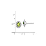 Sterling Silver Stud Earrings with Oval Faceted Peridot and Braided Rope Border