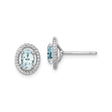 Sterling Silver Oval Stud Earrings with Aquamarine and Braided Border for Women