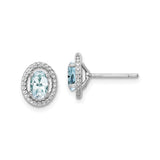 Sterling Silver Oval Stud Earrings with Aquamarine and Braided Border for Women
