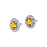 Sterling Silver Oval Stud Earrings with Citrine in Braided Rope Halo Setting