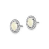 Sterling Silver Oval Stud Earrings with White Opal in Braided Rope Bezel Setting